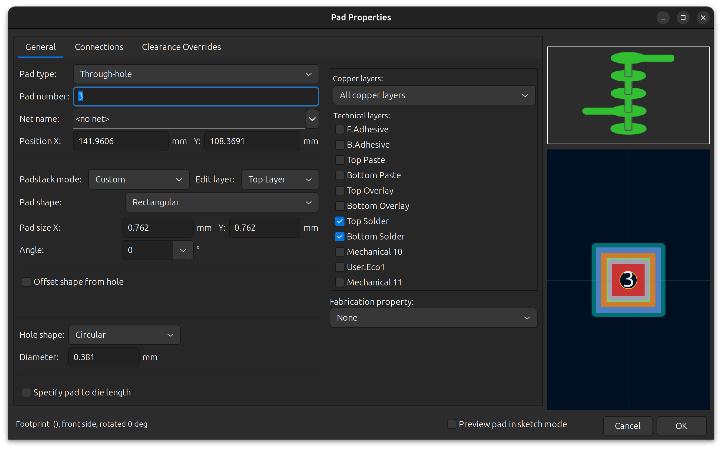 焊盘属性对话框