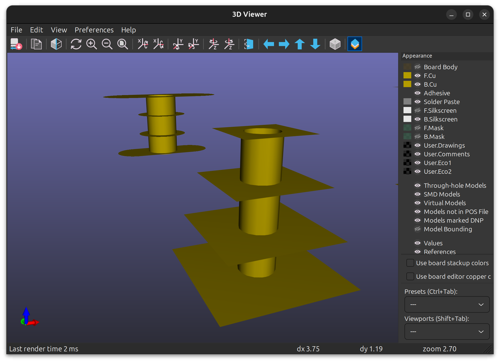 3D查看器中的自定义 pad stacks